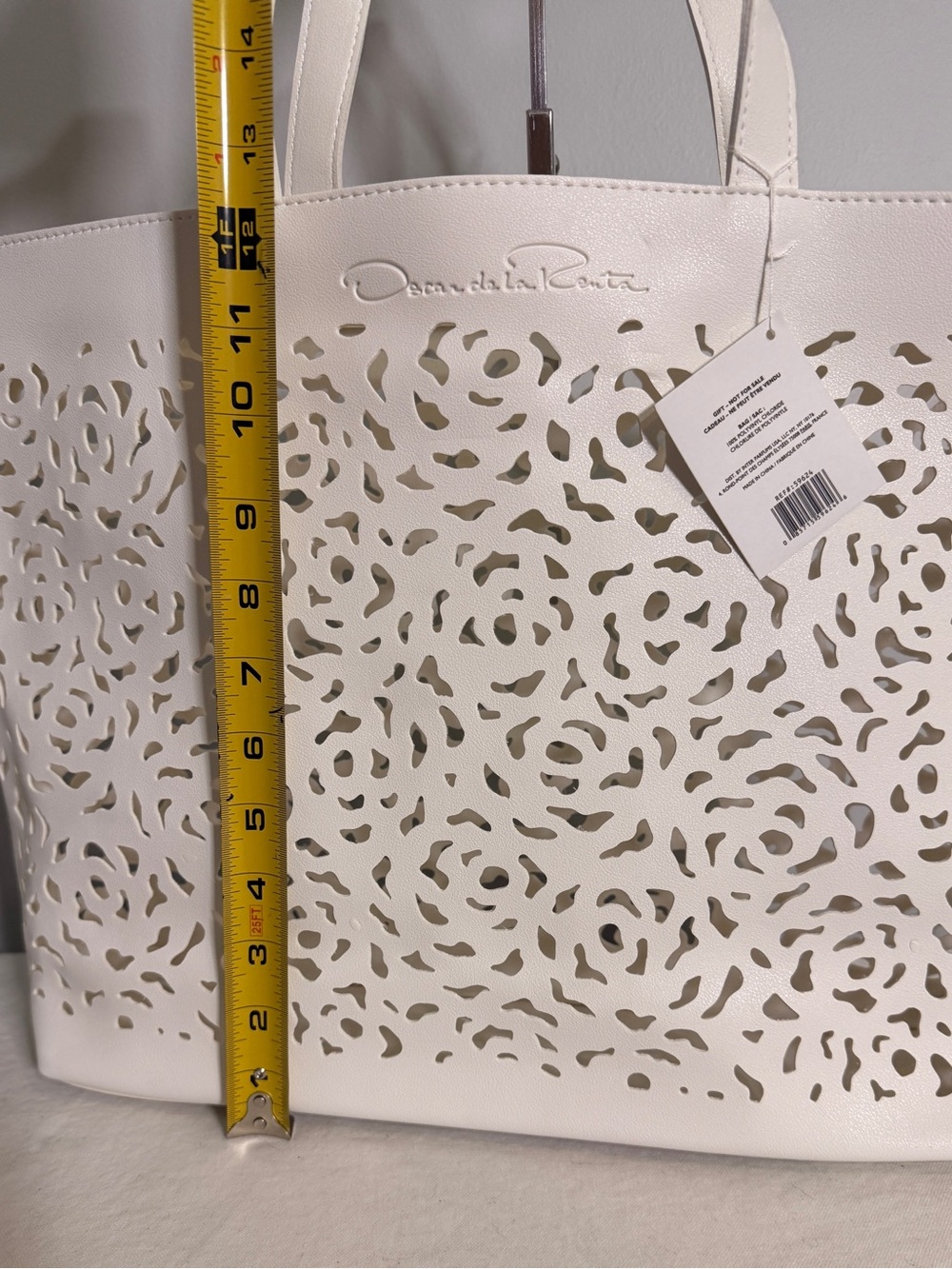 Oscar de la Renta Fragrance White Preforated Laser-Cut Tote Bag - Picture 16 of 16